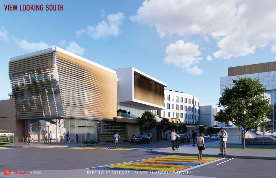 Architectural rendering of the Free to BE Village, view looking south